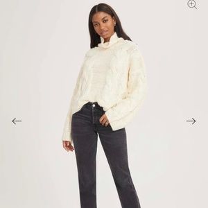 Something Navy Cableknit Turtleneck Sweater Ivory Size S Still in Bag Never Used